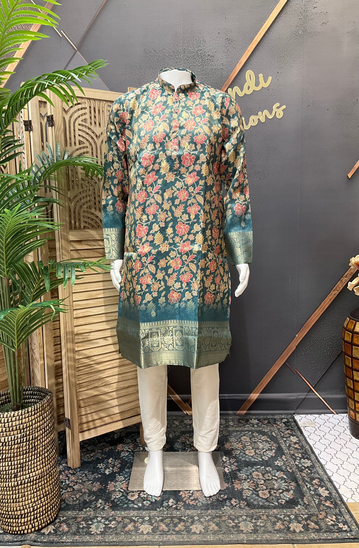 Silk - Floral Mens wear kurta set
