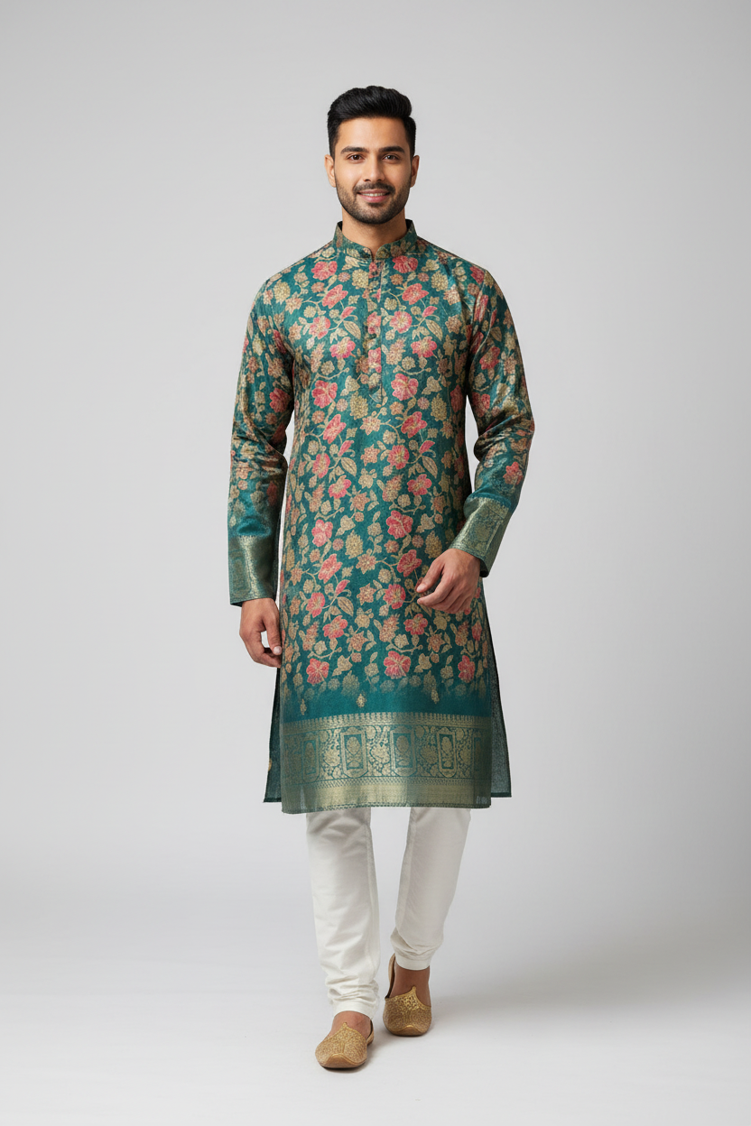Silk - Floral Mens wear kurta set