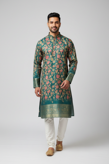 Silk - Floral Mens wear kurta set