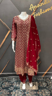 Maroon Georgette Anarkali Model Party Wear Kurti set