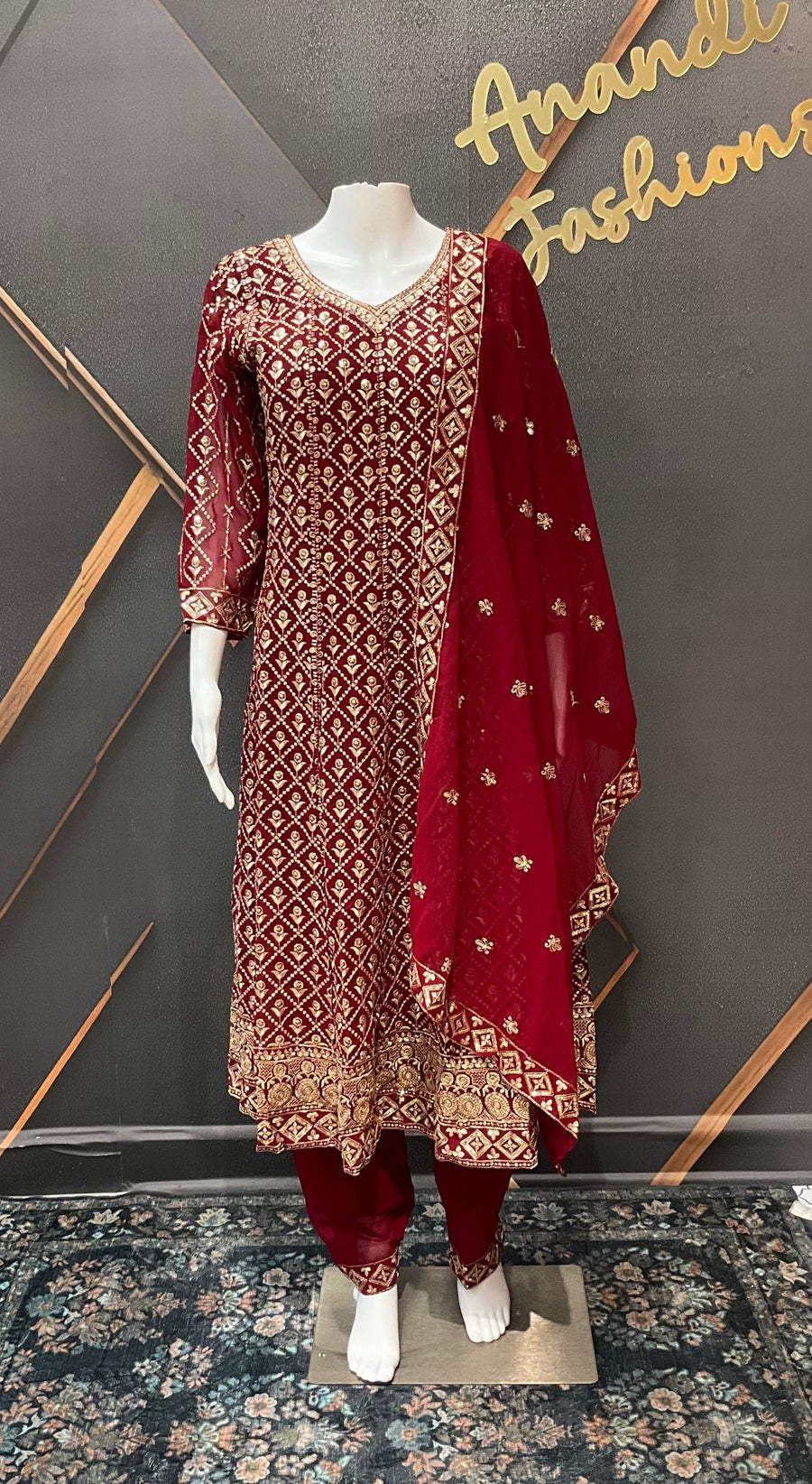 Maroon Georgette Anarkali Model Party Wear Kurti set