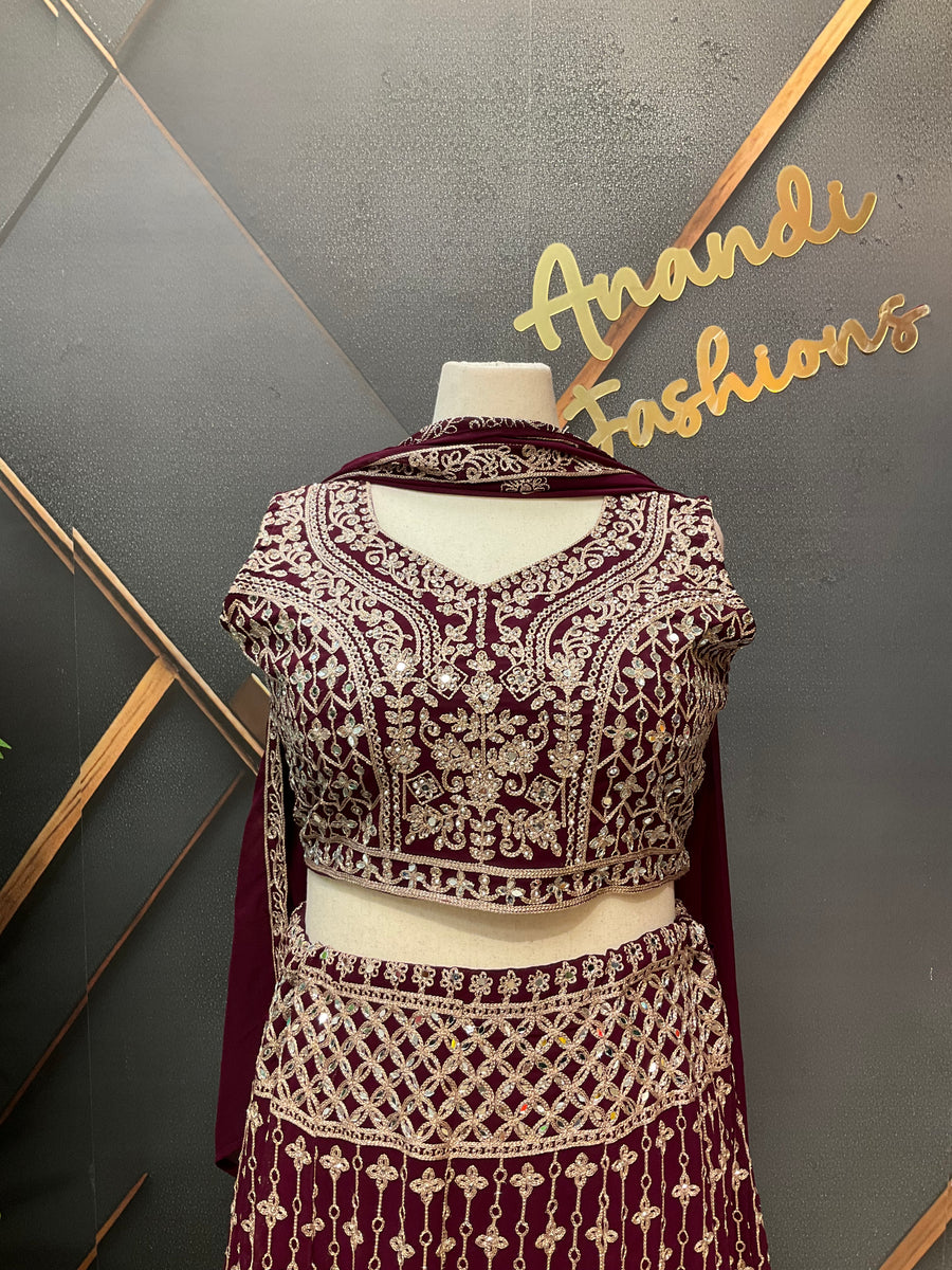 Heavy Work Georgette Wine Lehanga set