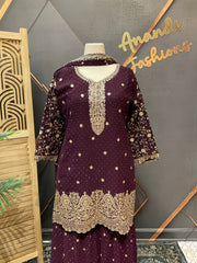 Plus Size Wine color Party Wear Sharara set