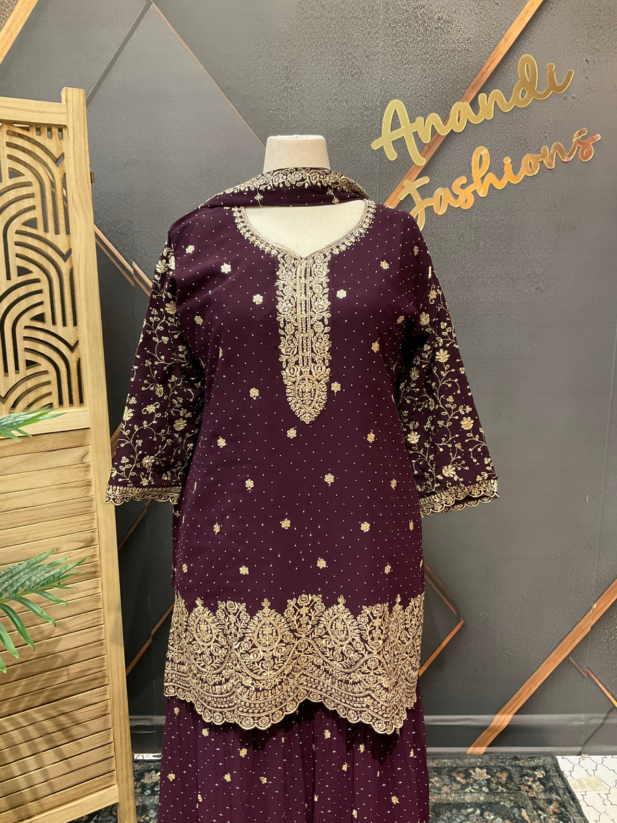 Plus Size Wine color Party Wear Sharara set