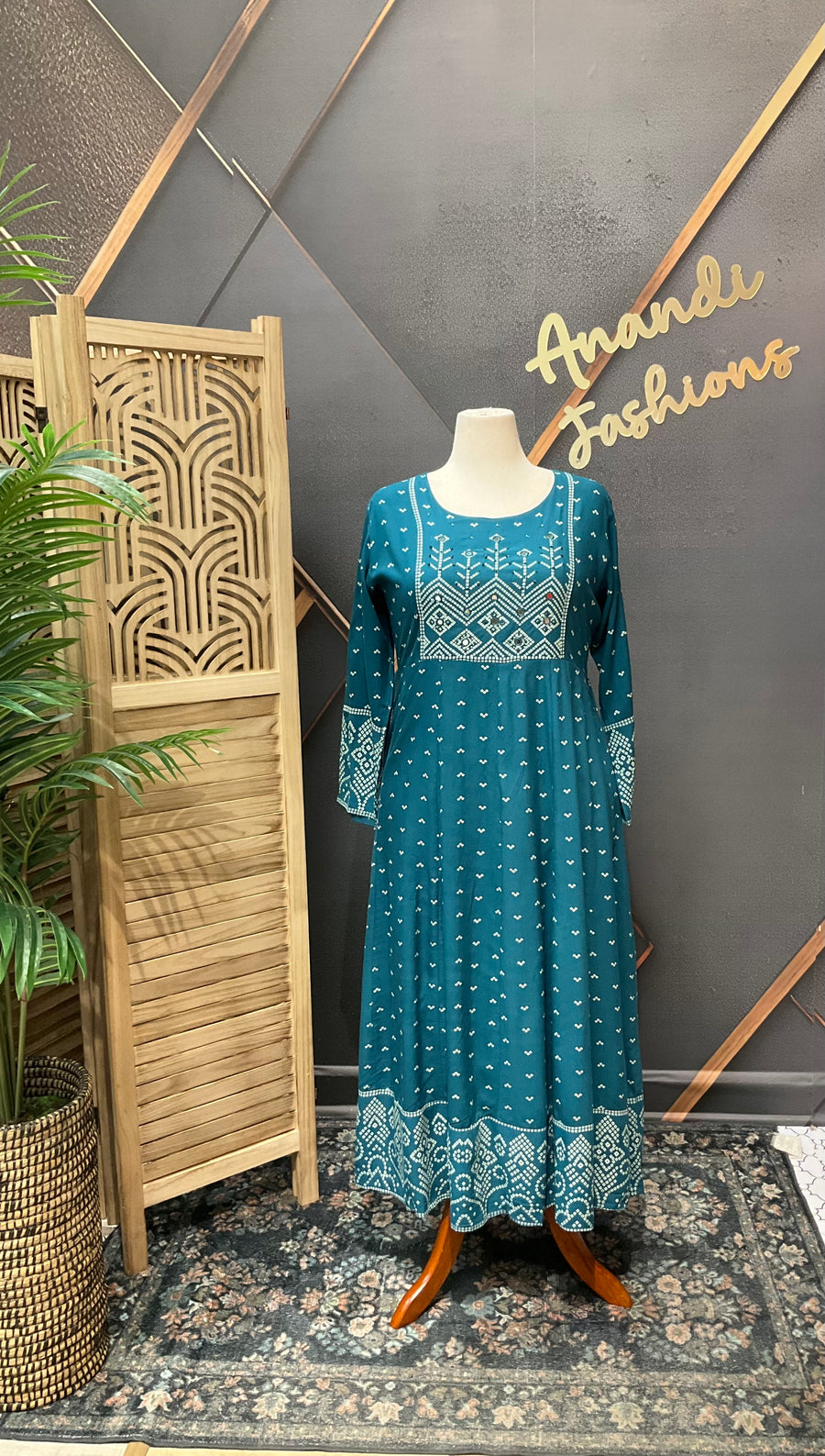 Women's Rama Green Plus Size Long Anarkali Kurti