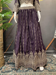 Shimmery Lehenga Set with Heavy Work - Dark Color Party Wear