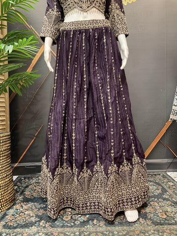 Shimmery Lehenga Set with Heavy Work - Dark Color Party Wear