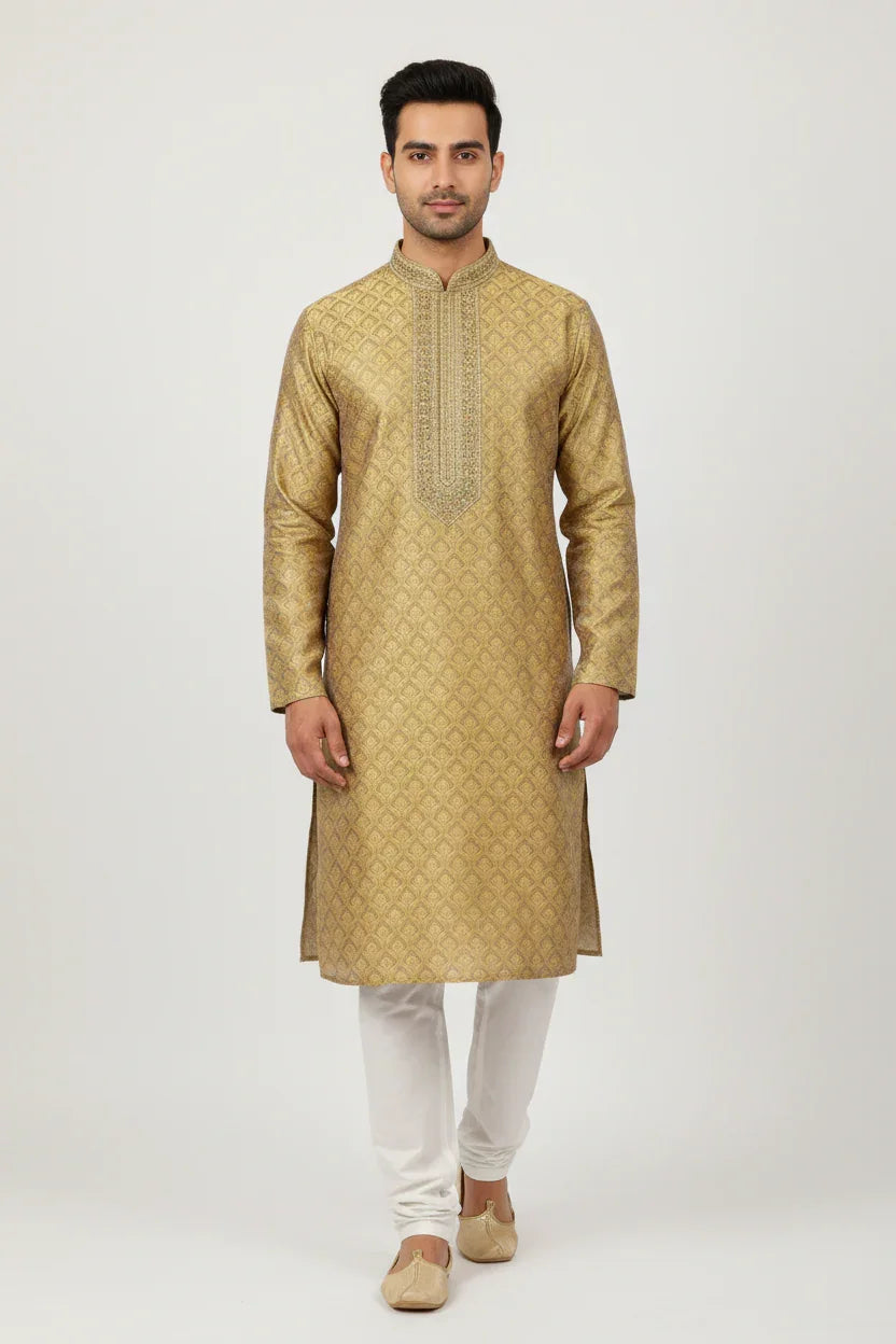 Gold Shade Mens Wear Kurta Pajama Set