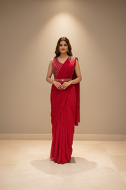 Pink Georgette Ready to Wear Saree with Belt - Silver Work Blouse