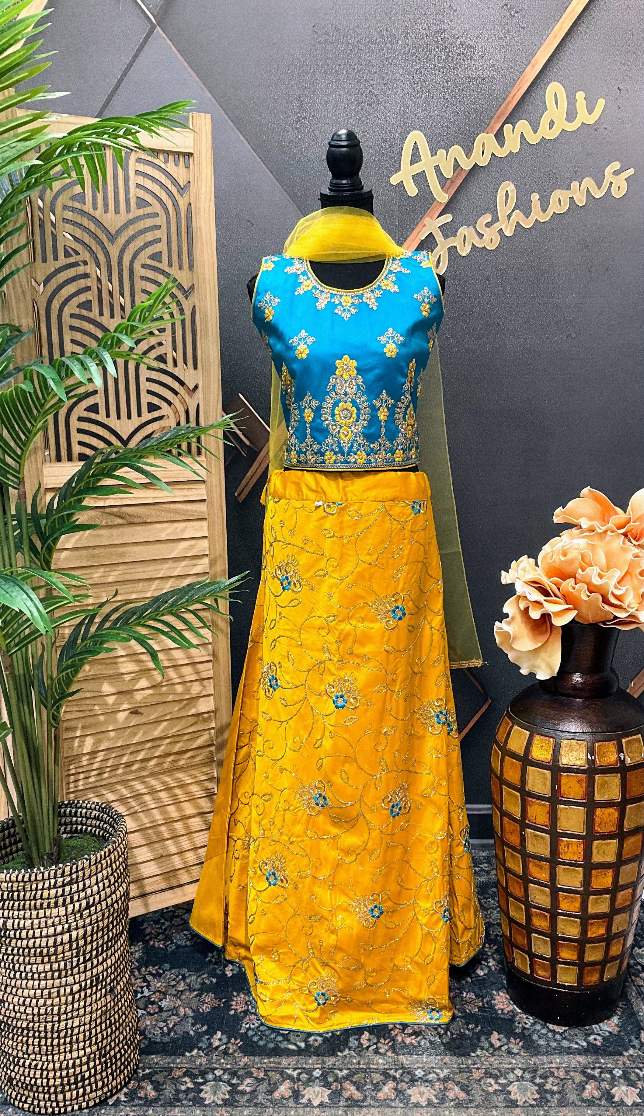 Teenage Girls - Blue & Yellow Lehenga Set