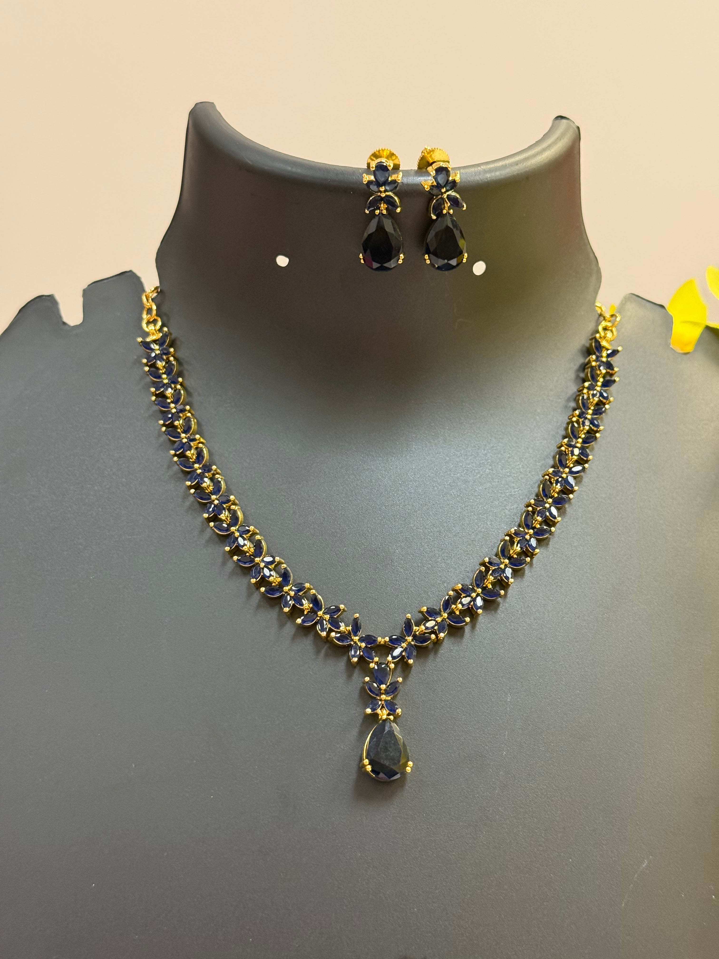 Navy Blue CZ Necklace set