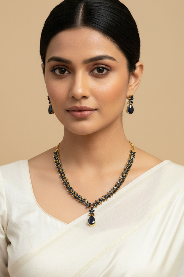 Navy Blue CZ Necklace set