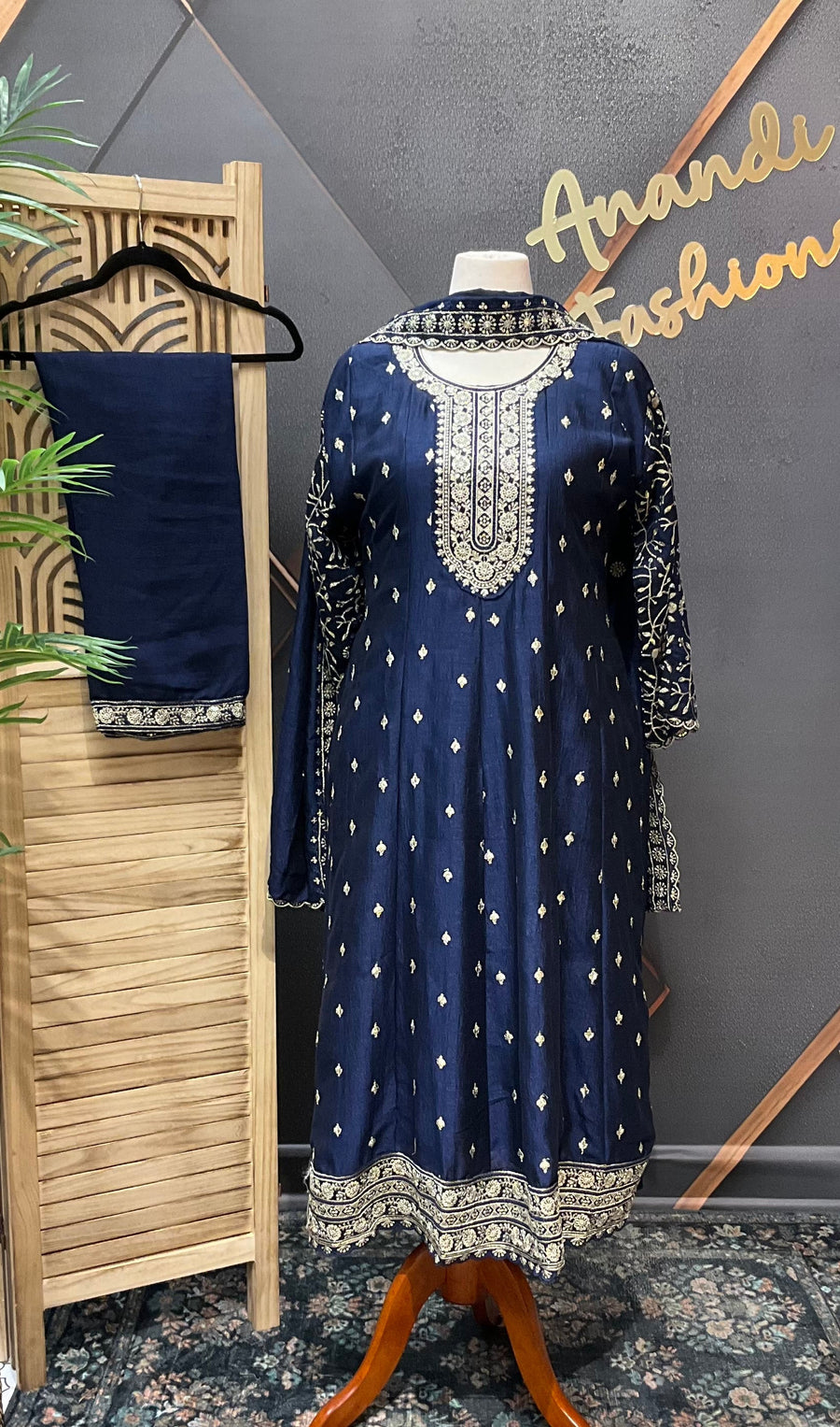 Navy Blue Party Wear Anarkali Kurti set