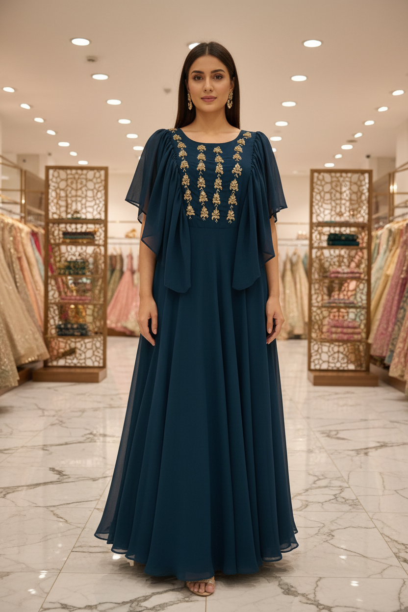 Size 38/US XS-Teal Blue Color -Long Kurti/frock
