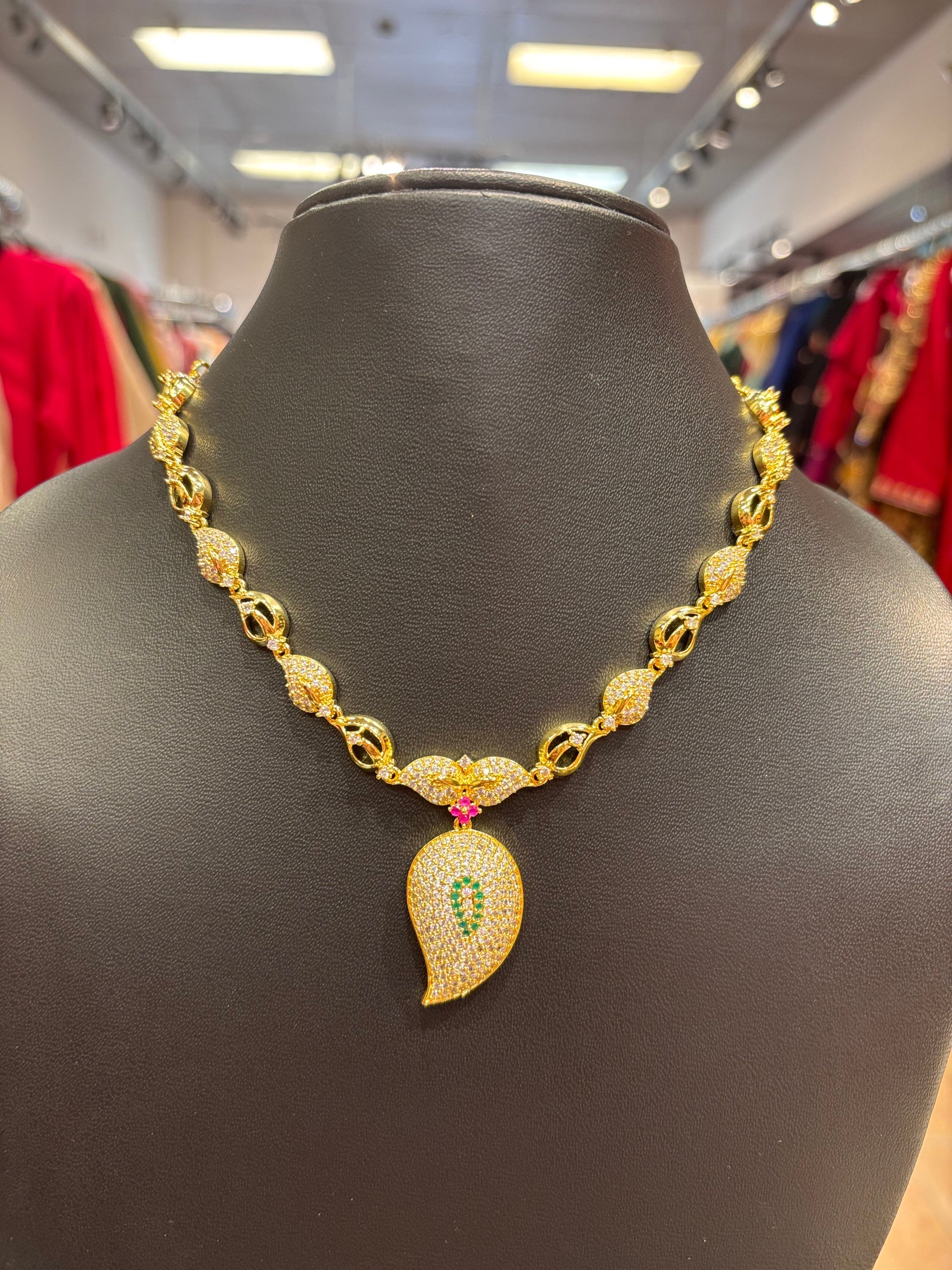 Micro Gold Polish -Mango Design CZ Necklace set image 1