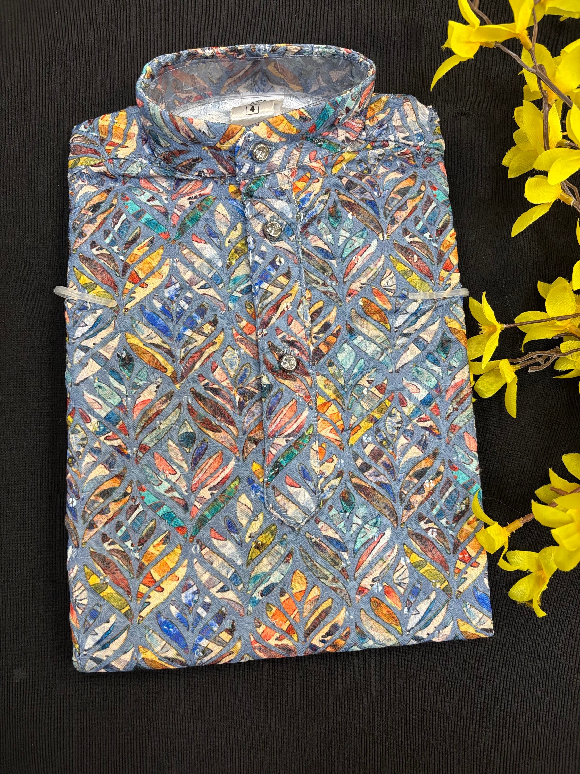 Digital Print Boys Chikankari Kurta Pajama set- Size 4 to 12 image 1