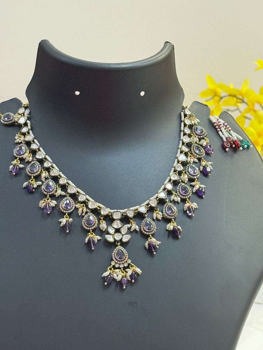 Purple Victorian Necklace with Mosanite Stones