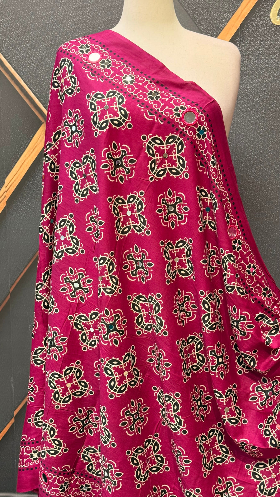 Purple Ajrakh Print Pure Cotton Dupatta with Mirrors
