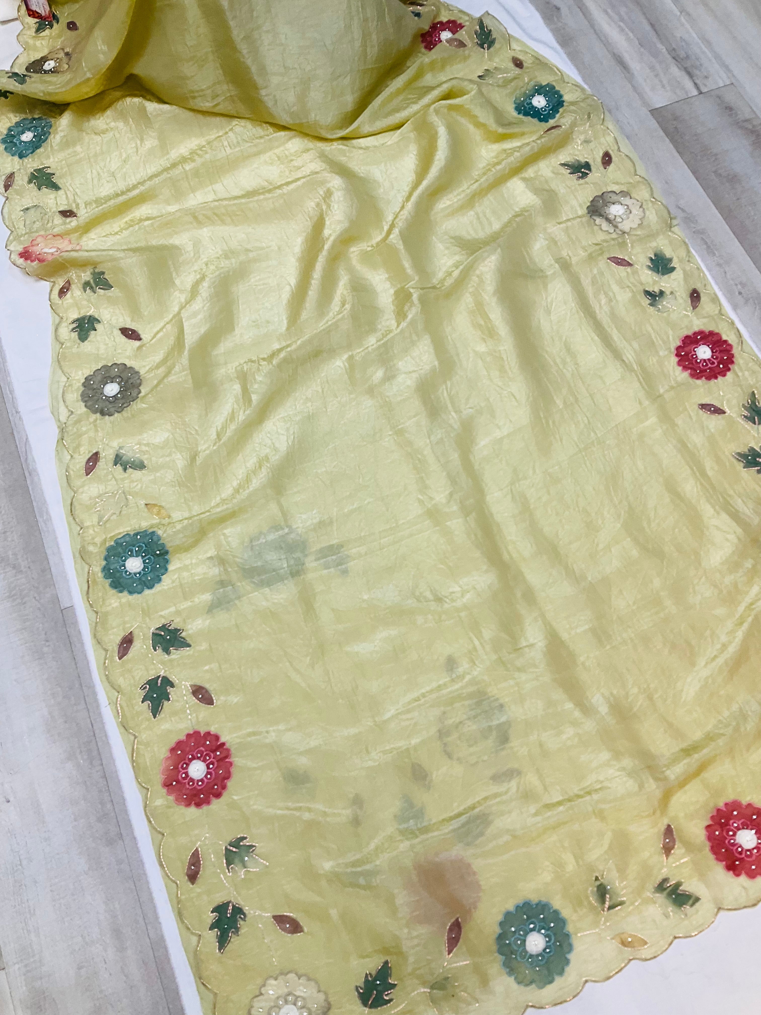 Glass tissue saree in pastel green