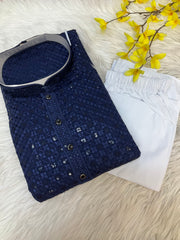 Navy Blue Rayon Chikankari Kurta sets