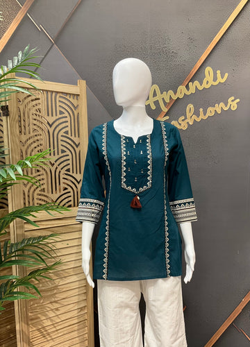 Peacock Blue -Pure Cotton Short Kurti