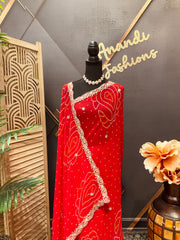 Red Georgette Bandhini Embroidered Saree
