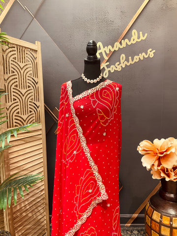 Red Georgette Bandhini saree