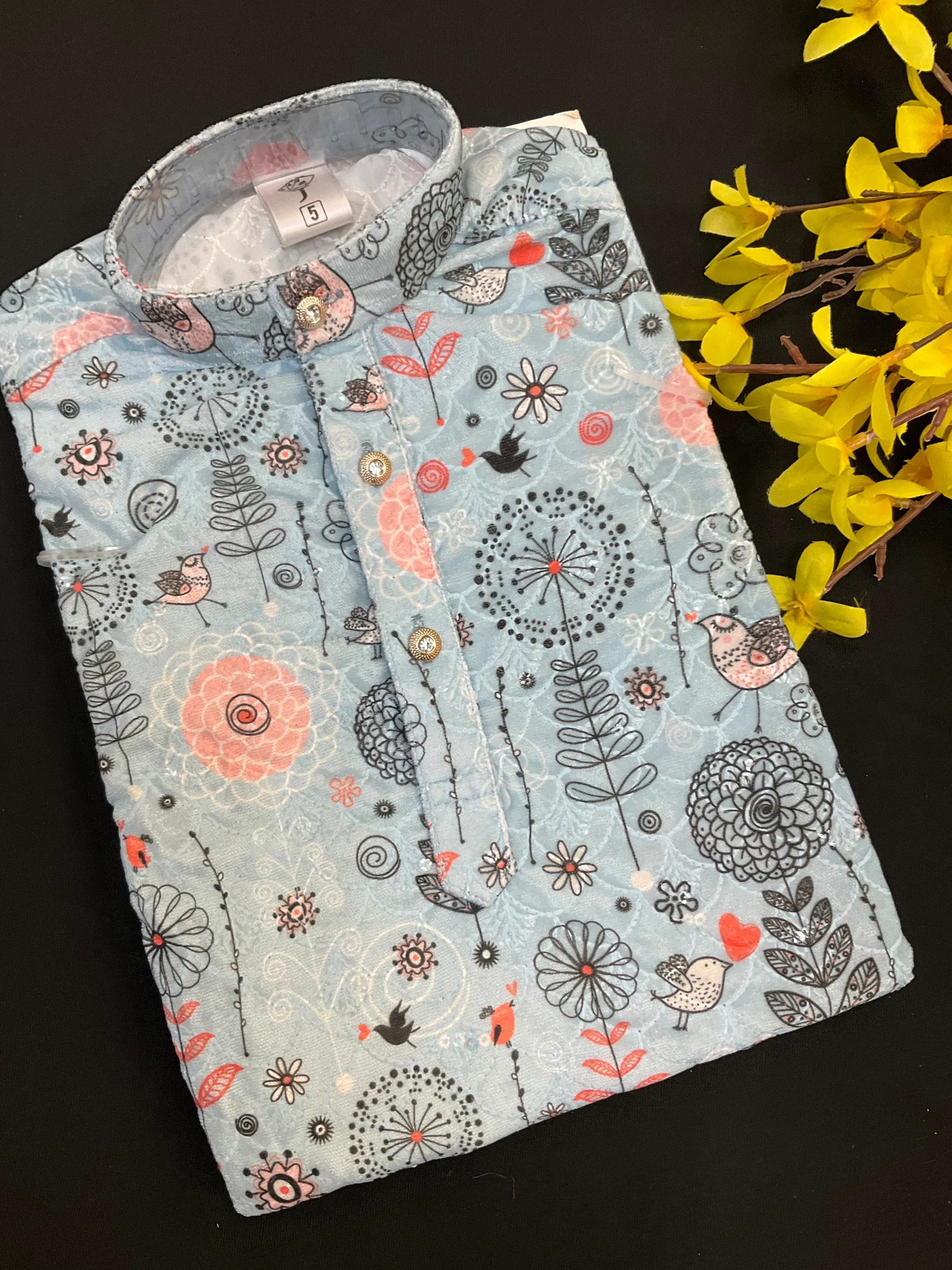 Boys Kurta Set - Velvet Chikankari Kurta set -Size 4 to 12