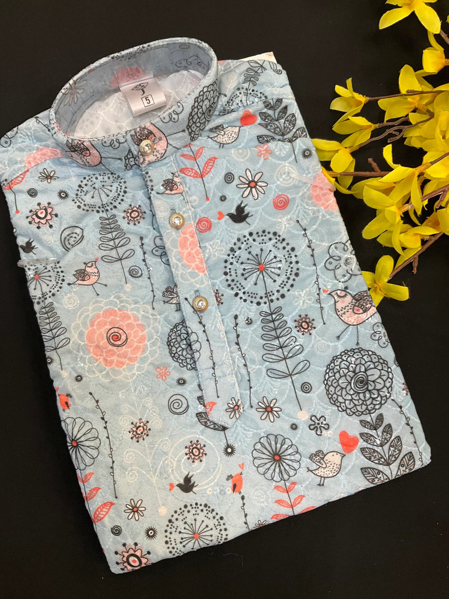 Boys Kurta Set - Velvet Chikankari Kurta set -Size 4 to 12