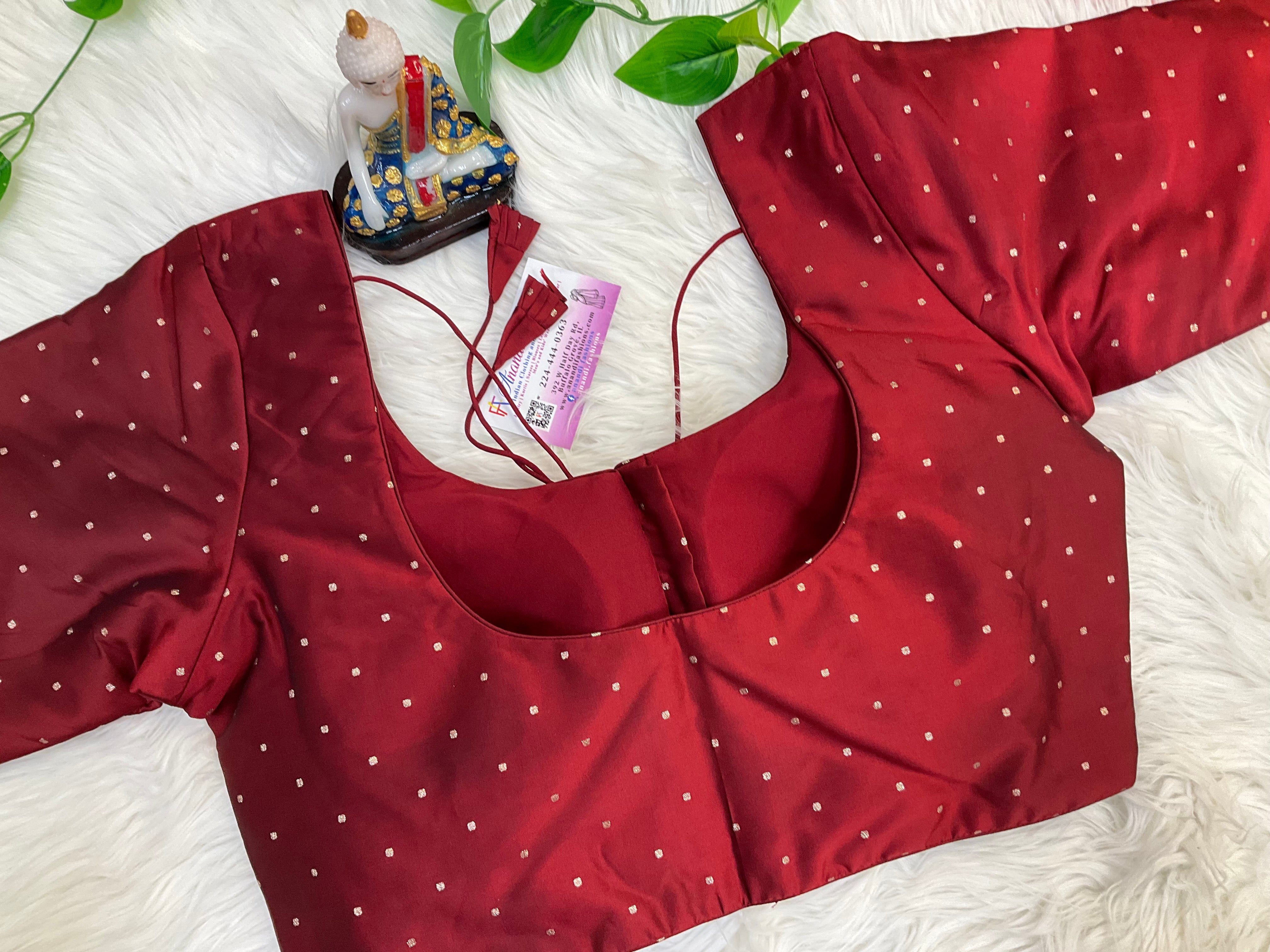 Premium quality Maroon Front opening Raw Silk Blouse with Gold Print