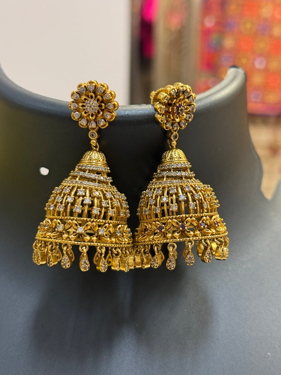 Antique Finish Party Wear Big Jhumkas