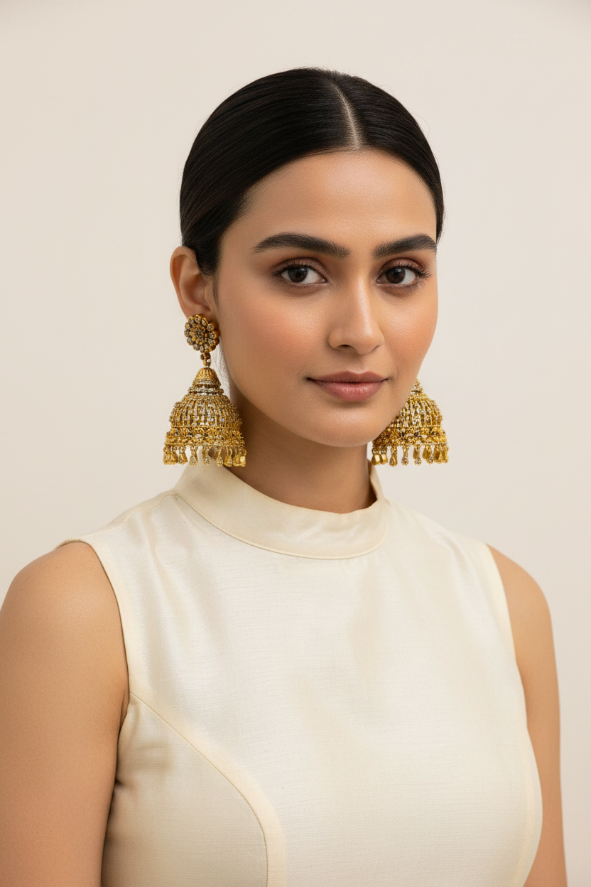 Antique Finish Party Wear Big Jhumkas