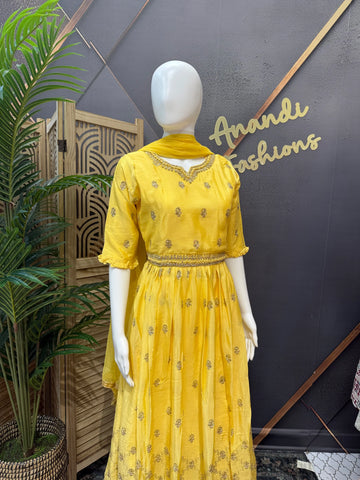 Teenage/Little Girls- Yellow Long Dress/Frock set