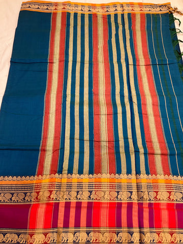 Blue Narayanpet handloom saree