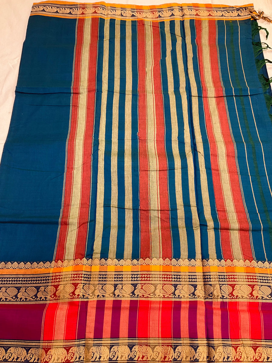 Blue Narayanpet handloom saree
