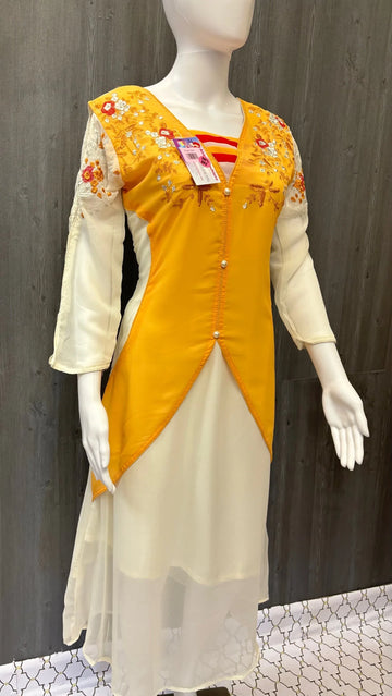 Half white Kurti with Embroidery work Size 36