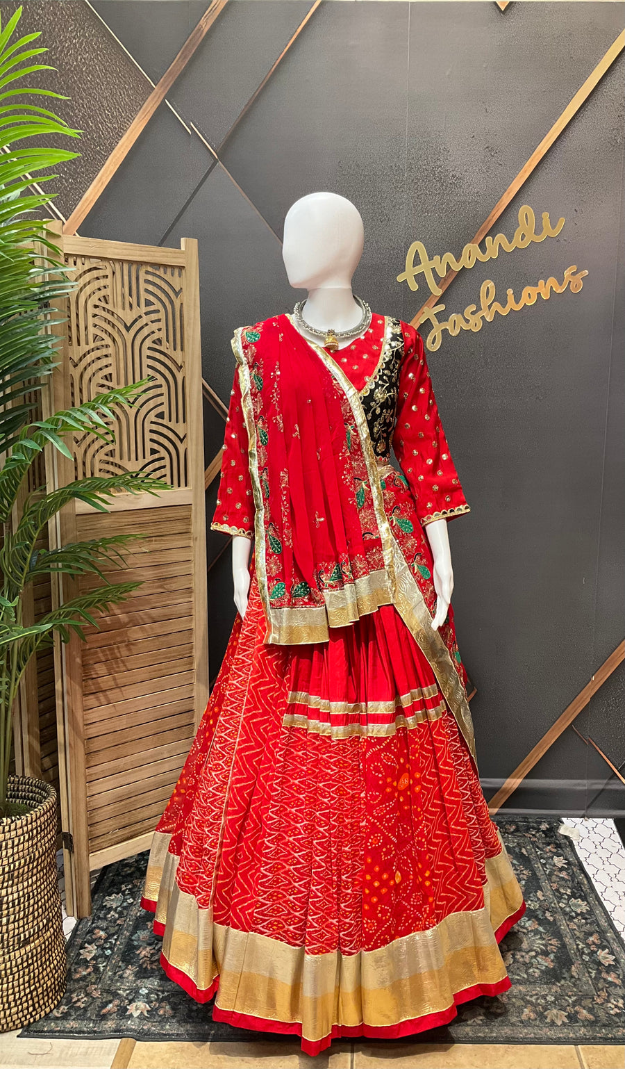 Red Bhandhini Georgette Garba Chaniya choli