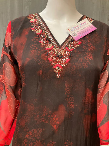 Black Organza floral print Chudidhar/Kurti set