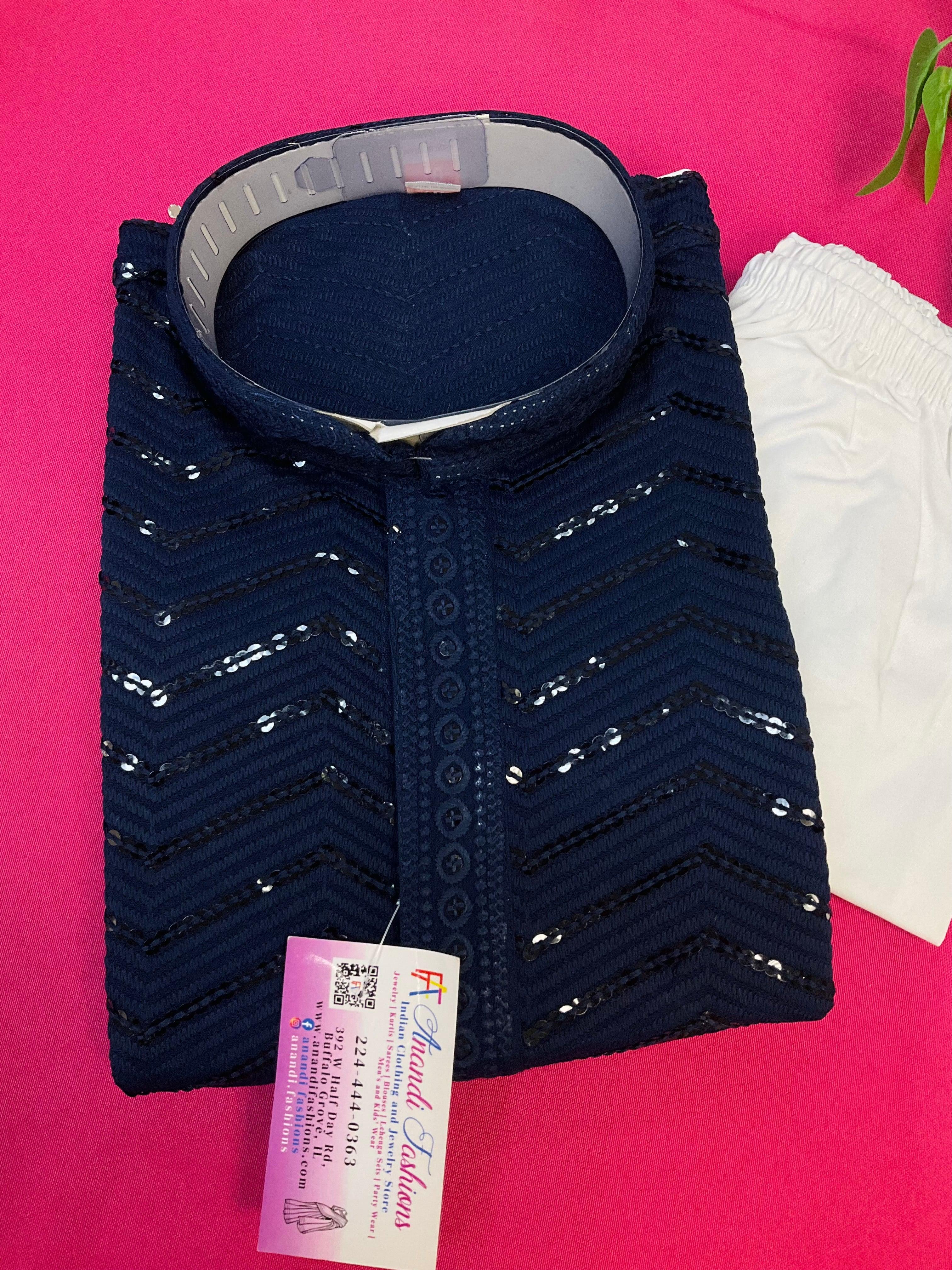 Boys Navy Blue Sequence Kurta Set - Premium Embroidered Ethnic Wear