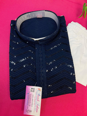 Boys Navy Blue Sequence Kurta Set - Premium Embroidered Ethnic Wear