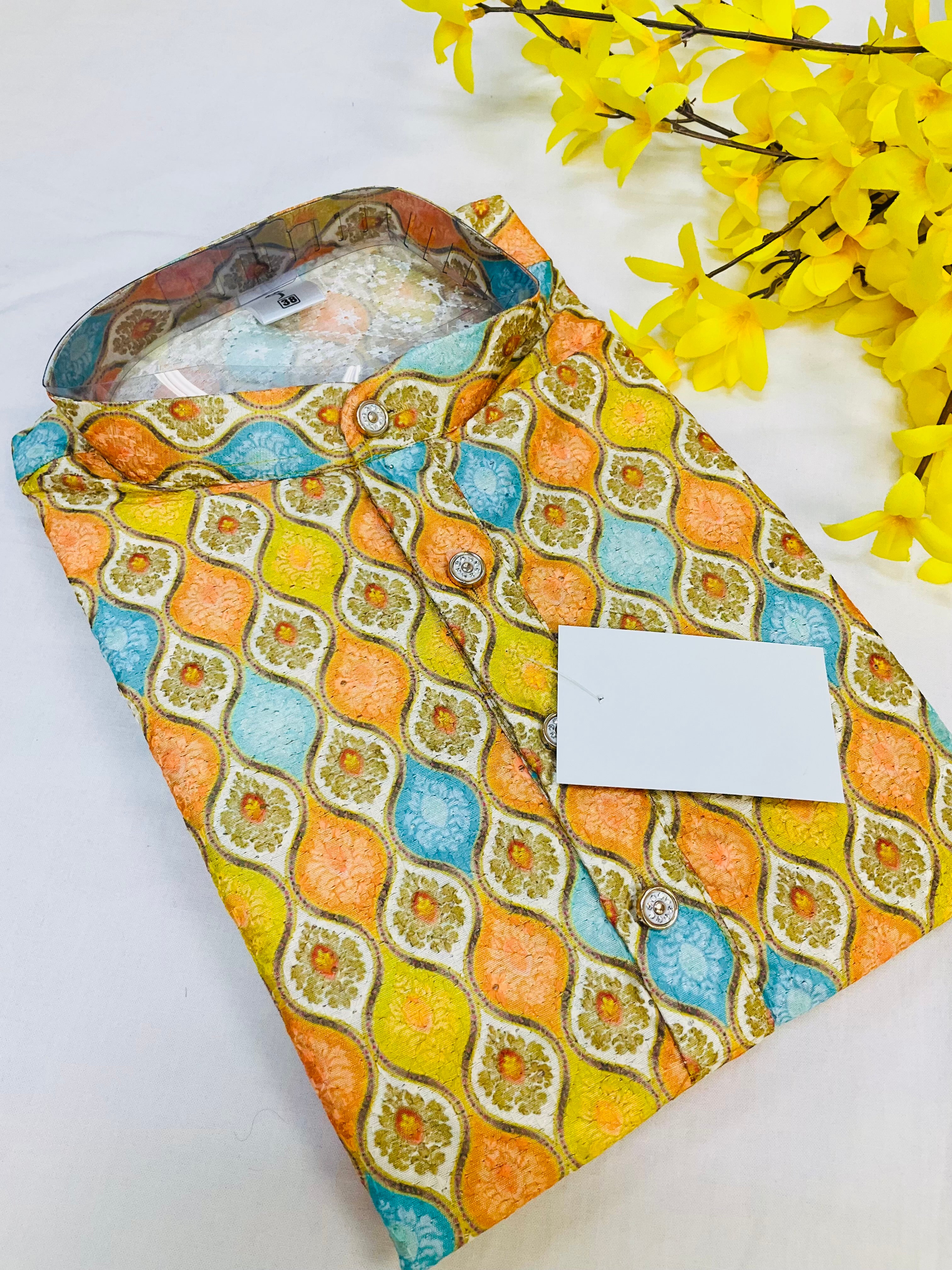 Chikankari Kurta - Multicolor Men’s Silk Chikankari Kurta