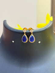 Cute and Simple Blue Stone Necklace set- Leaf Design