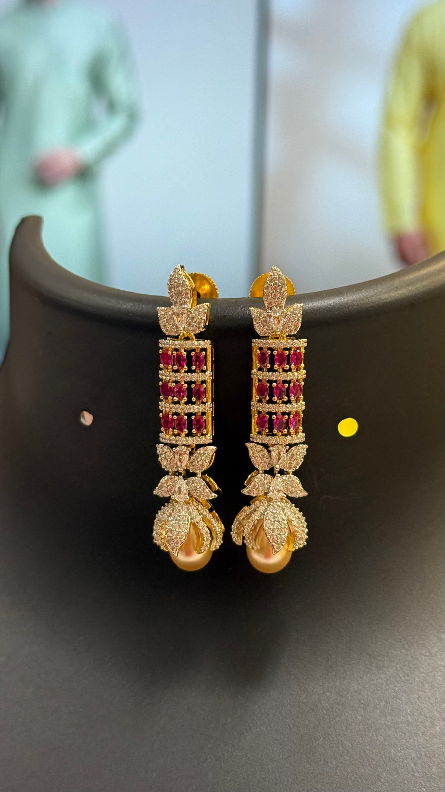 CZ Earrings with Pink Stones
