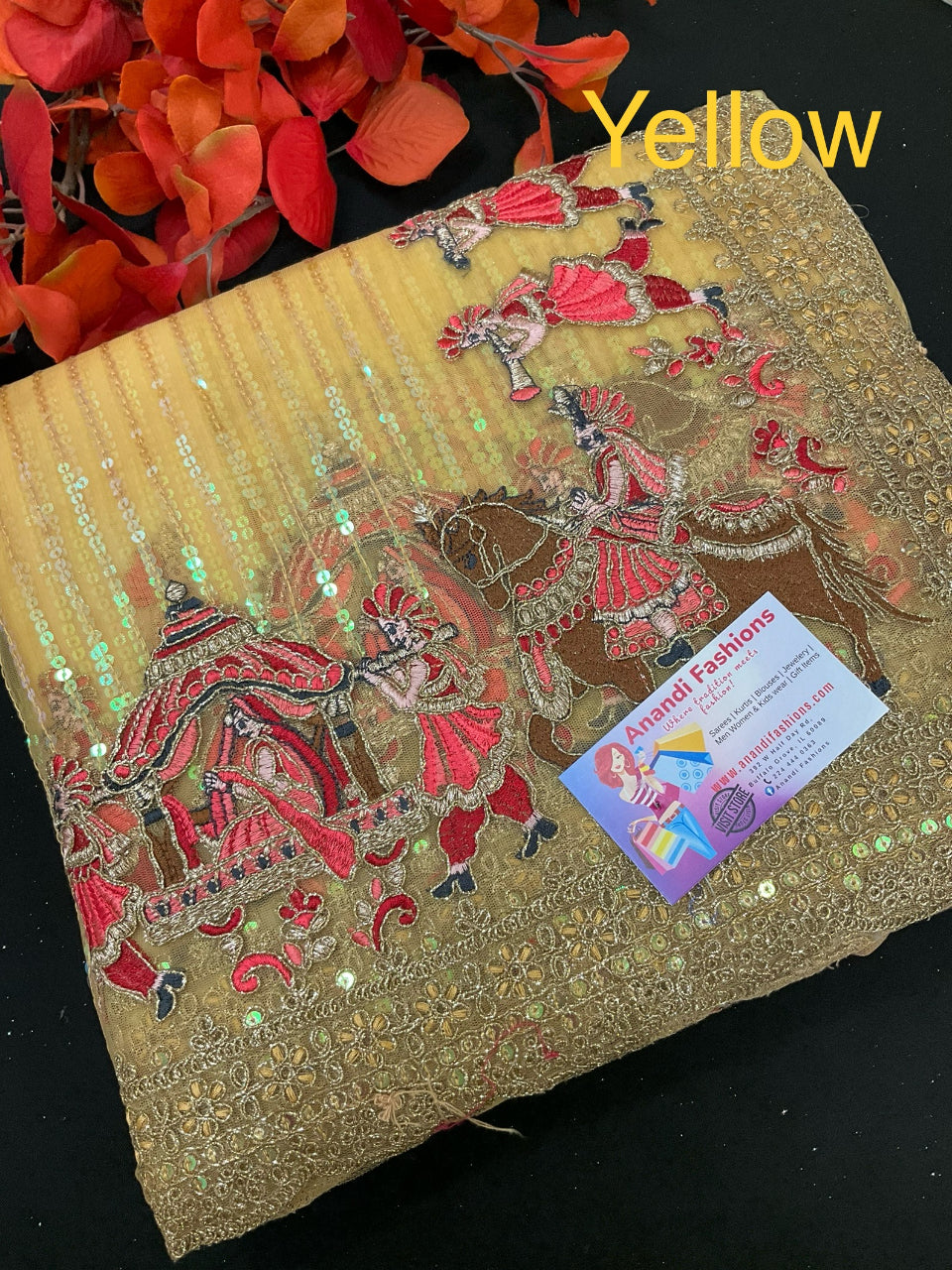 Sequin Saree - Heavy Party Wear with King and Queen Border image 2