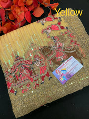 Sequin Saree - Heavy Party Wear with King and Queen Border