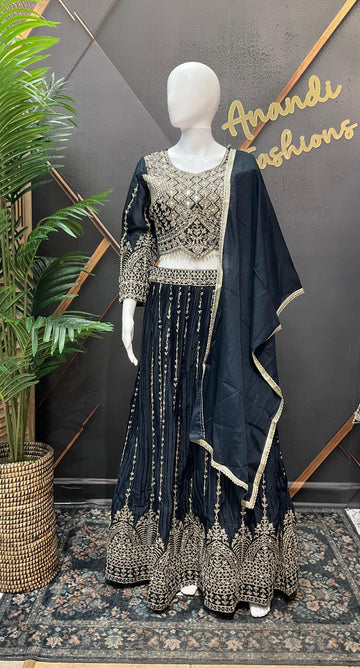 Shimmery Lehenga Set with Heavy Work - Dark Color Party Wear