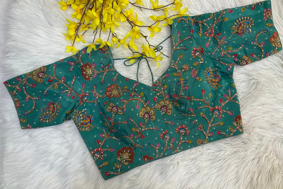 Natural Crepe Kalamkari Work Blouse
