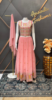 Teenage Girls Pink Georgette Lehenga Set