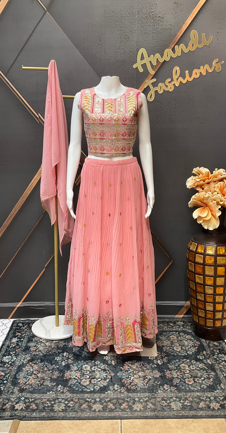 Teenage Girls Pink Georgette Lehenga Set