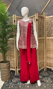 Teenage Girls Red Embroidered Sharara Set